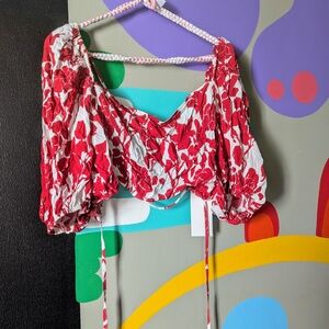 Floral Red and White Women's Top